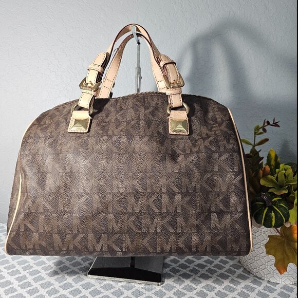 Michael Khors Grayson Monogram Leather Trim Handbag EUC - Picture 3 of 17